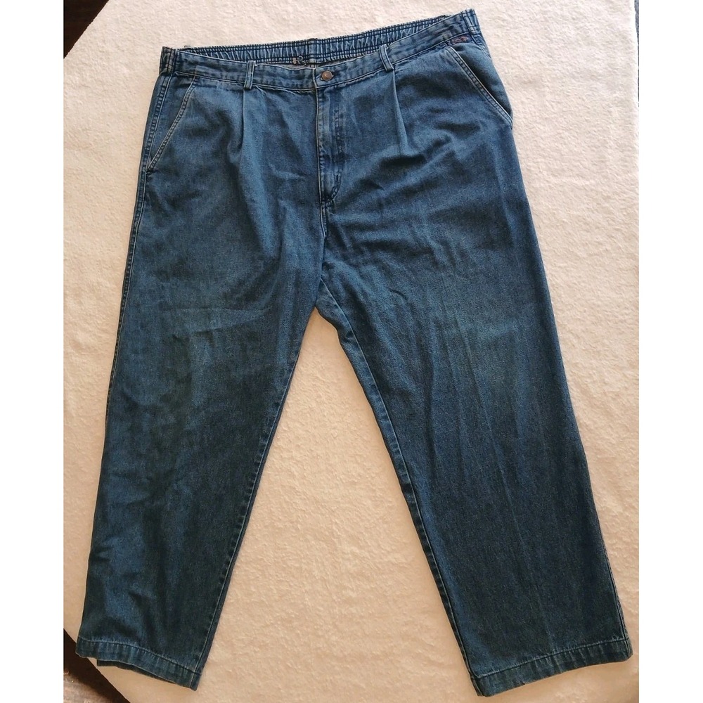 Men's Size 40 KAHALA 1/2‎ Elastic 100% Cotton Denim Jean Pleated Front Pants